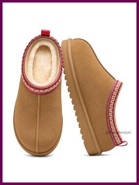 Genuine Suede Slippers Fuzzy Plush Fleece Lined House Shoes Indoor Outdoor